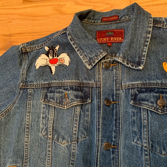 VTG Tweety Bird Sylvester Chipmunk Denim Jacket - Picture 5 of 7